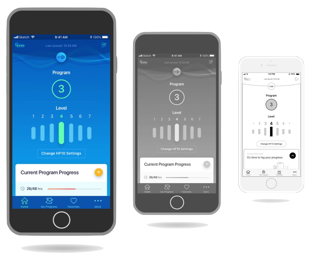 Nevro HFXiQ companion app program control screen thumbnail