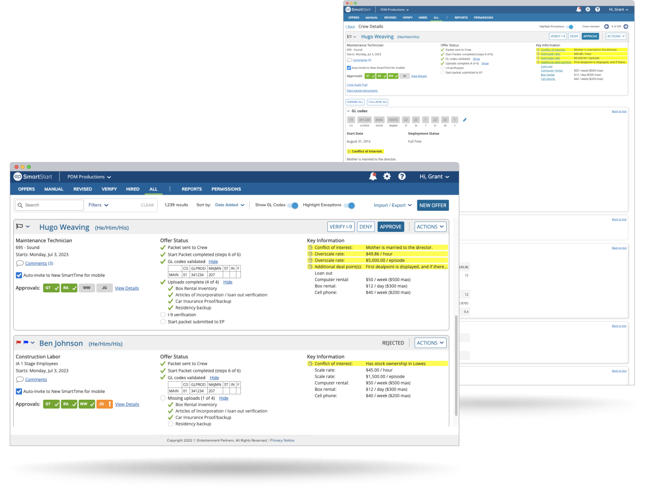 SmartStart Roster List and Crew Drill Down screens after redesign by Grant Houston.