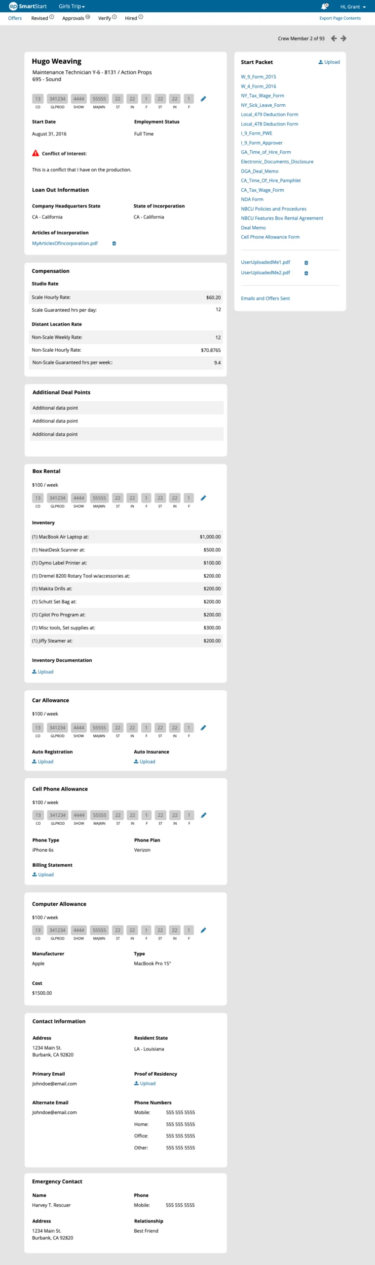 Screenshot showing the old design for the Crew Drill Down screen, with clunky information design that forces the user to constantly scroll vertically up and down throughout the entire page as they're trying to reconcile various data points needing attention.