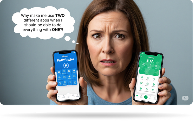 Frustrated woman holding two smartphones up