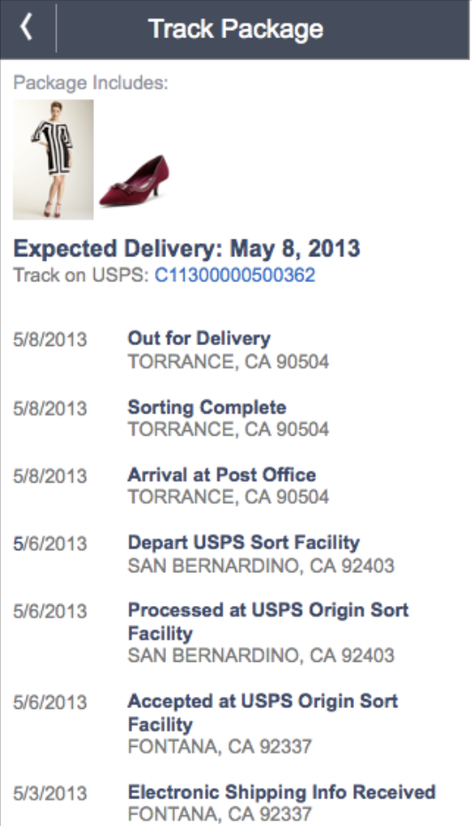 New iPhone package tracking screen